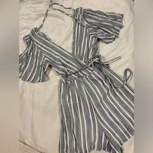 Blue and White Striped Romper.
